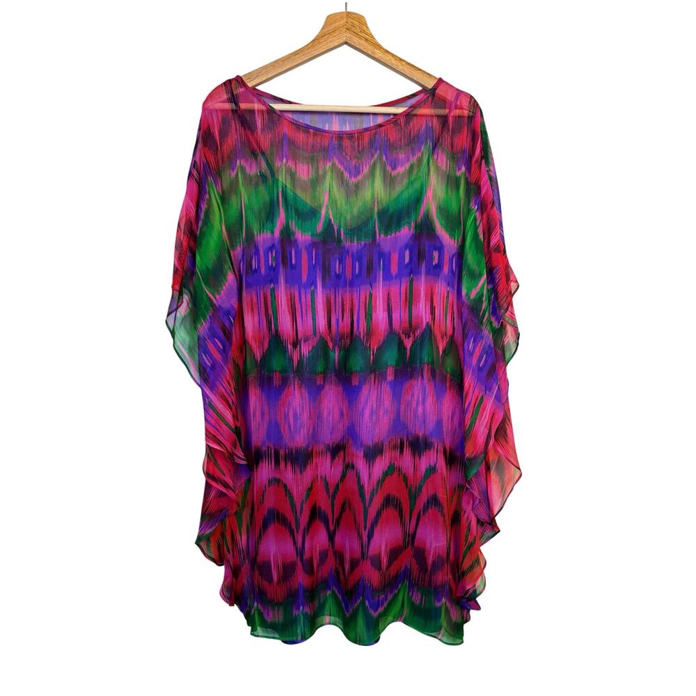 Trina Turk 100% Silk Kaftan Dress Ikat Print Size 8 Luxury Cocktail Resort